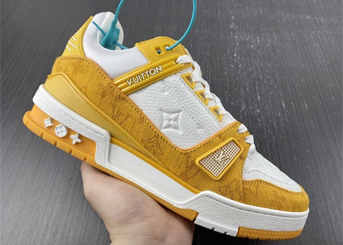 L**V Trainer Yellow Monogram Denim White